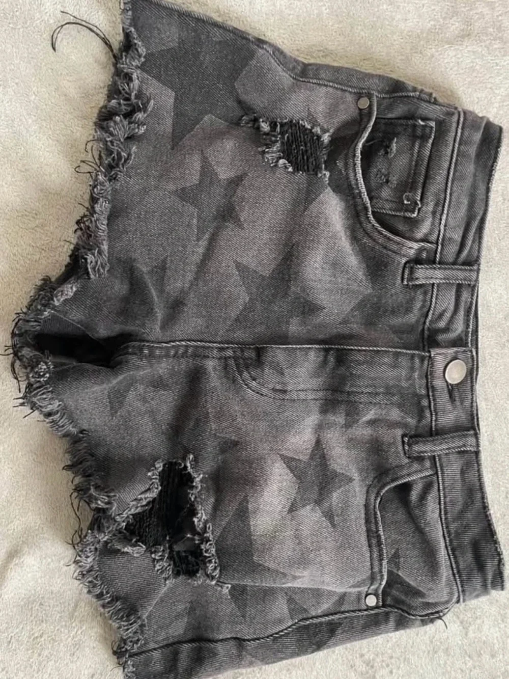 Material Girl Black Star-Print Distressed Denim Cutoffs